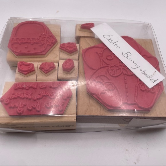 Wood Rubber Stamp Set of 8 Bunny Basket Jelly Bean Egg Easter Theme JRL Design. - Picture 5 of 5